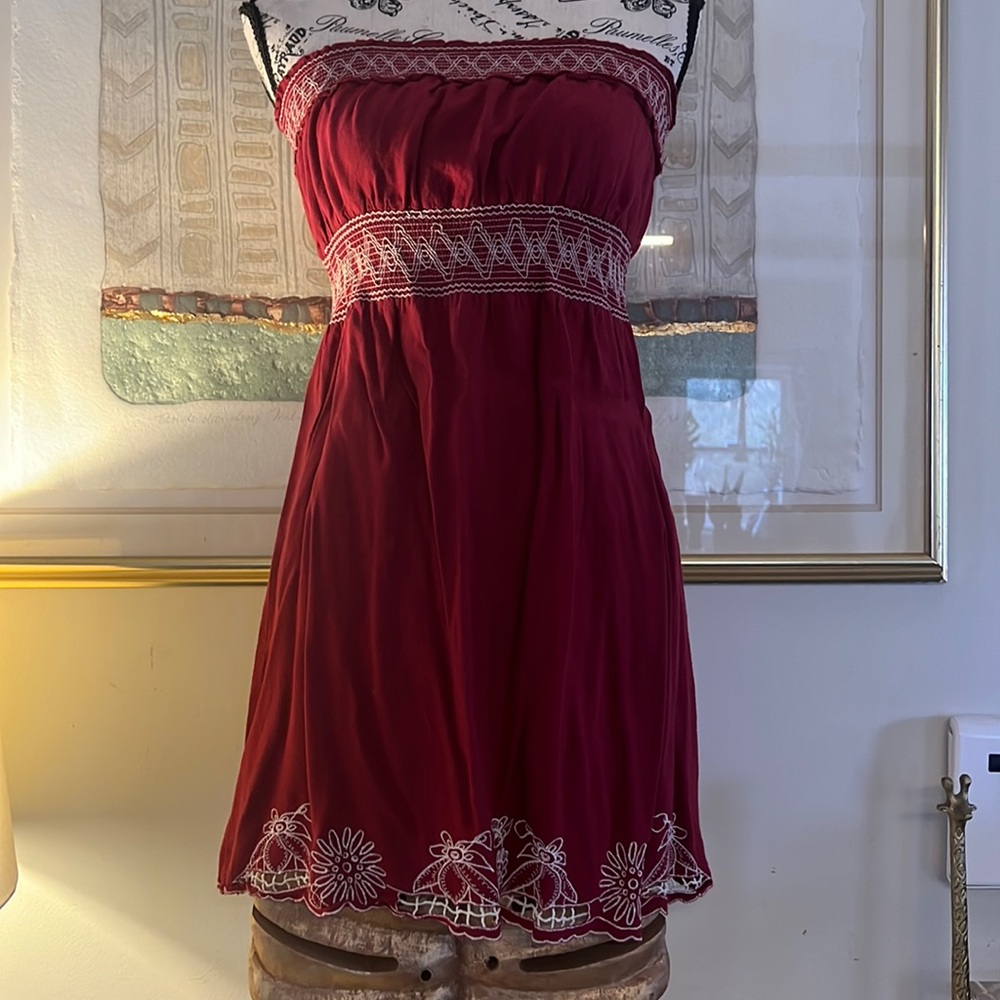 American rag dress in maroon strapless dress